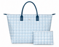 BOLSA TOTE GRANDE CON COSMETIQUERA AJEDREZ AZUL