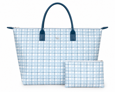 BOLSA TOTE GRANDE CON COSMETIQUERA AJEDREZ AZUL