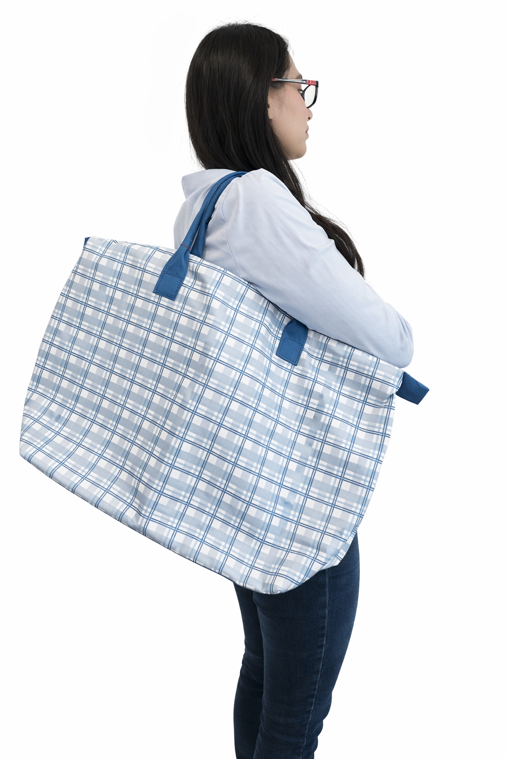 BOLSA TOTE GRANDE CON COSMETIQUERA AJEDREZ AZUL