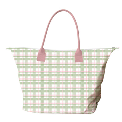 BOLSA TOTE GRANDE CON COSMETIQUERA AJEDREZ VERDE