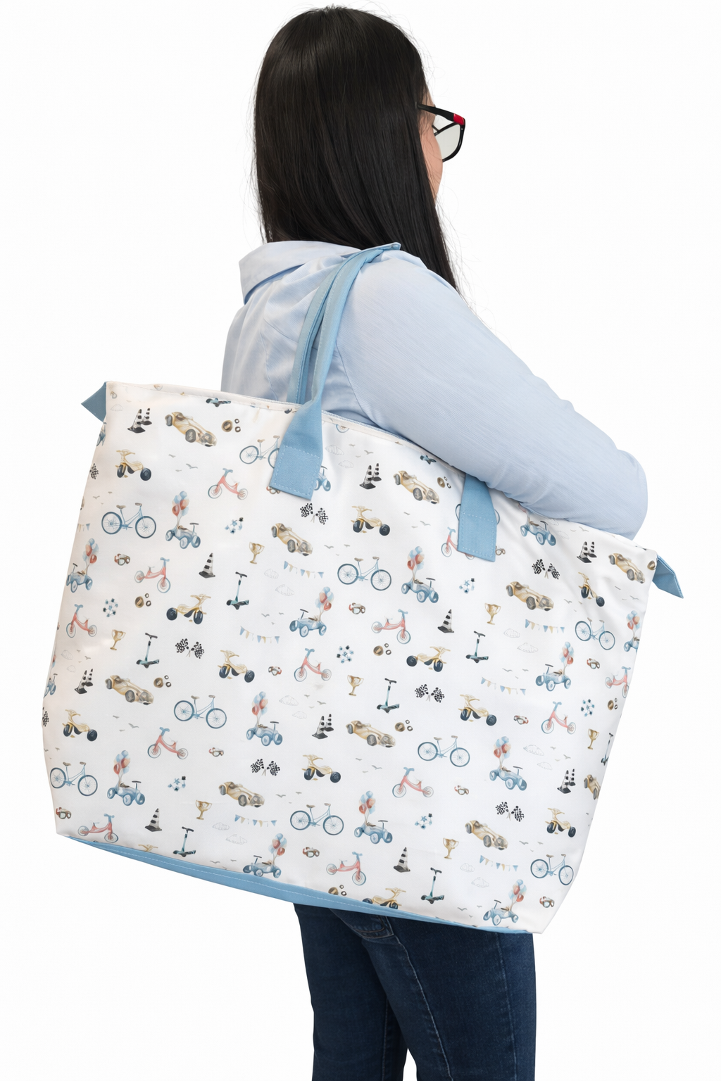BOLSA TOTE GRANDE CON COSMETIQUERA CARS
