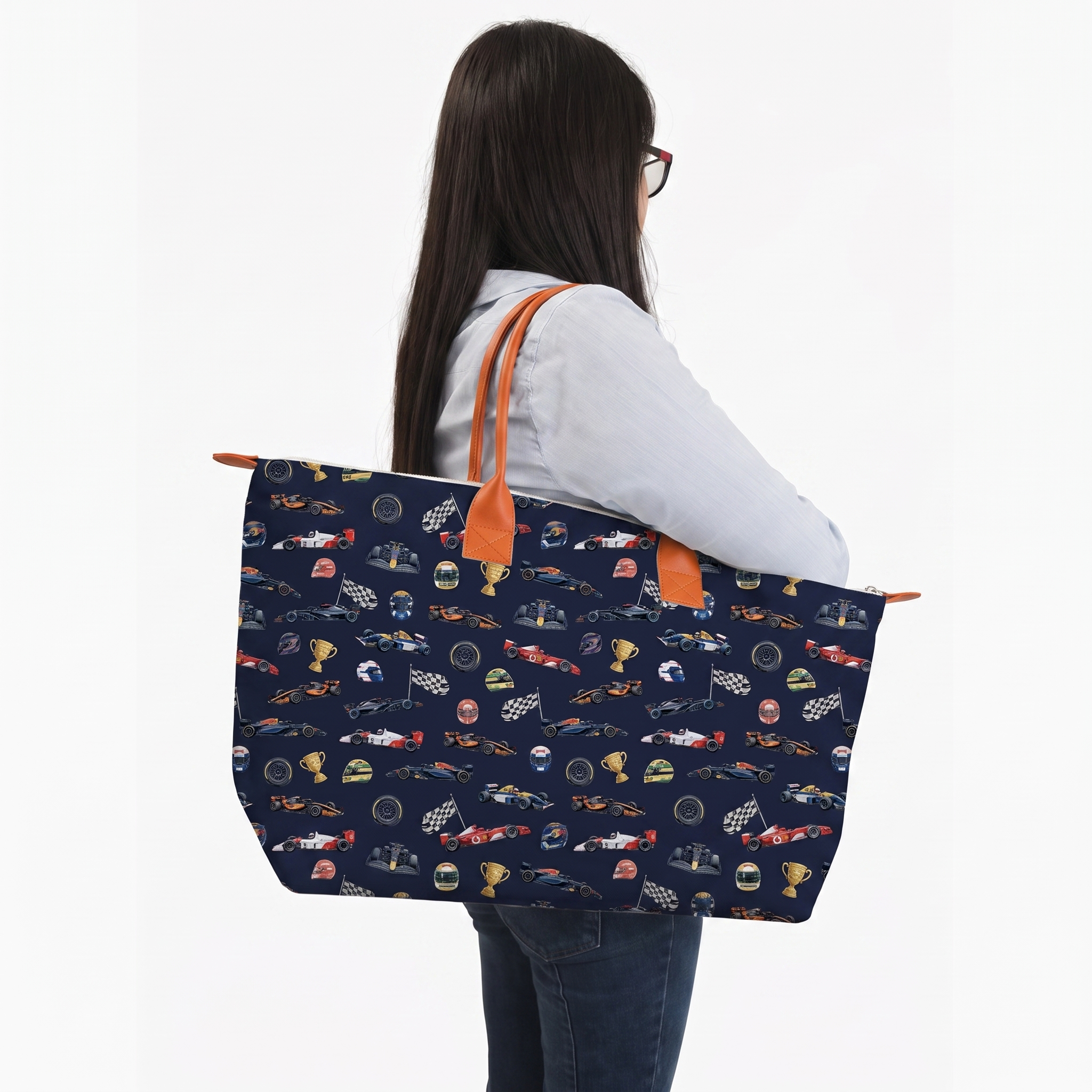 BOLSA TOTE GRANDE CON COSMETIQUERA F1 AZUL MARINO
