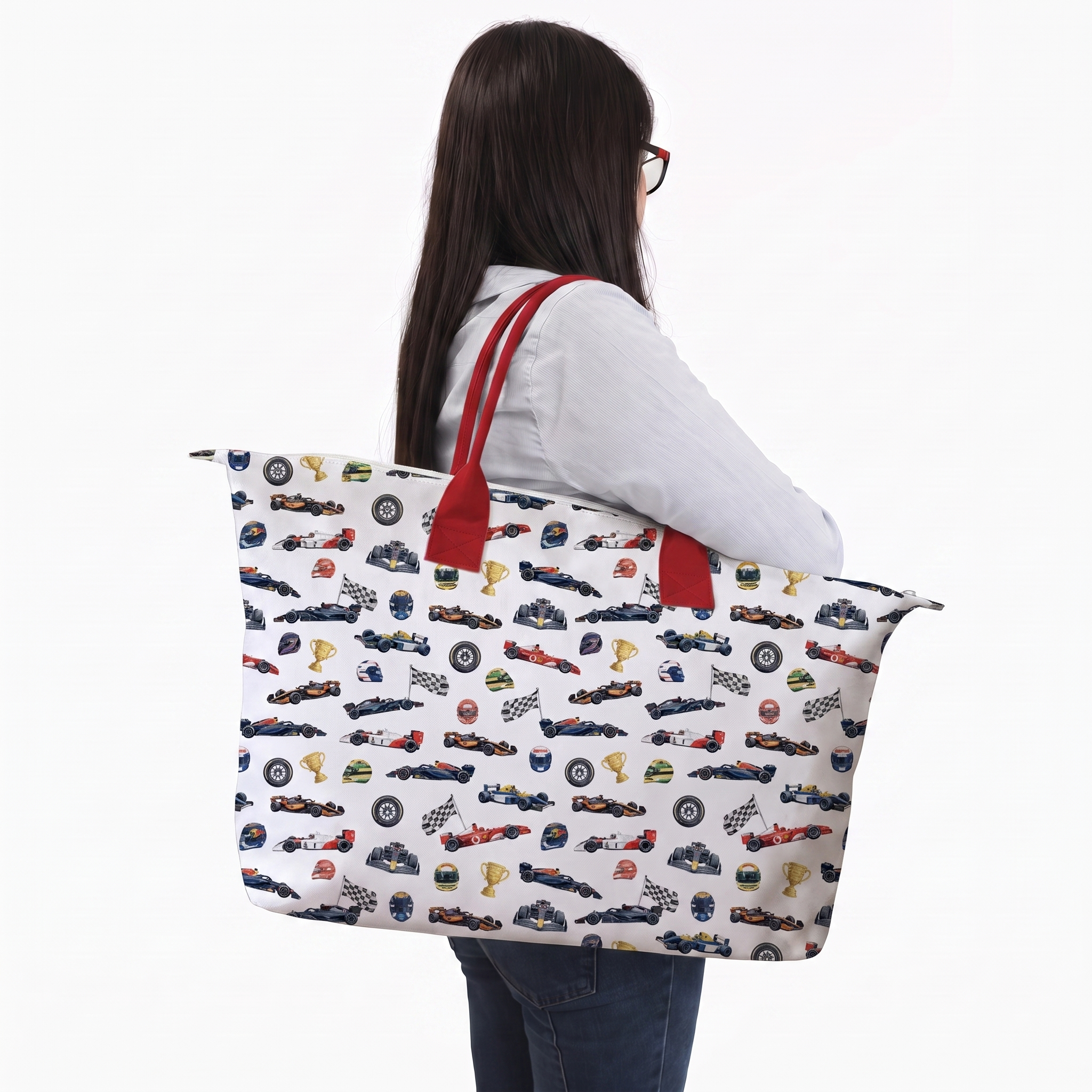 BOLSA TOTE GRANDE CON COSMETIQUERA F1 BLANCO