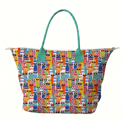 BOLSA TOTE GRANDE CON COSMETIQUERA GATOS