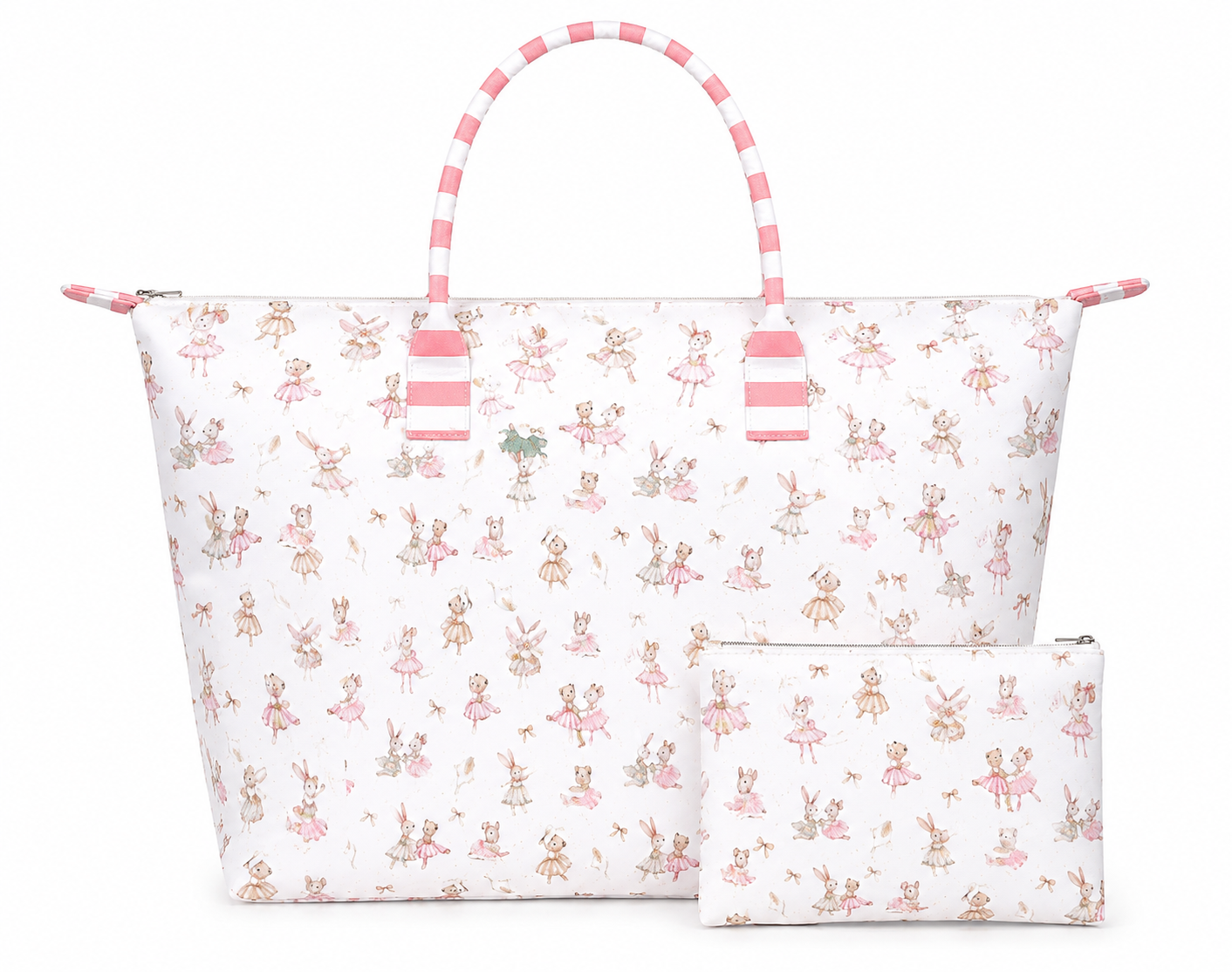 BOLSA TOTE GRANDE CON COSMETIQUERA RATONAS BAILARINAS