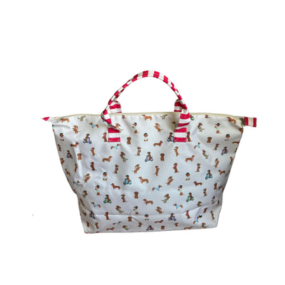 BOLSA TOTE GRANDE CON COSMETIQUERA PERROS SALCHICHA NIÑA