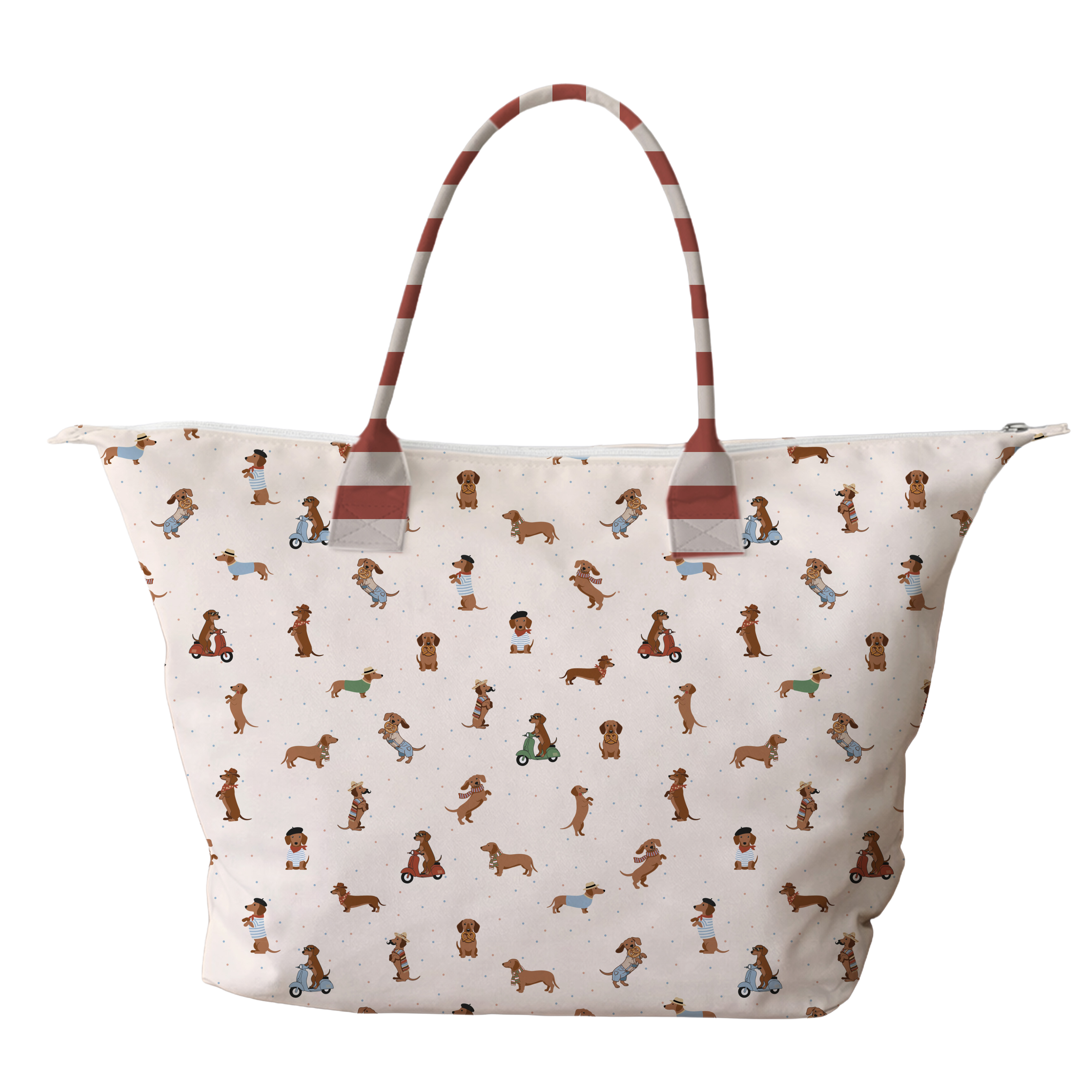 BOLSA TOTE GRANDE CON COSMETIQUERA PERROS SALCHICHA UNISEX ROJO
