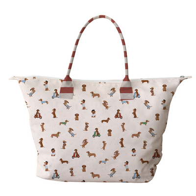 BOLSA TOTE GRANDE CON COSMETIQUERA PERROS SALCHICHA UNISEX ROJO