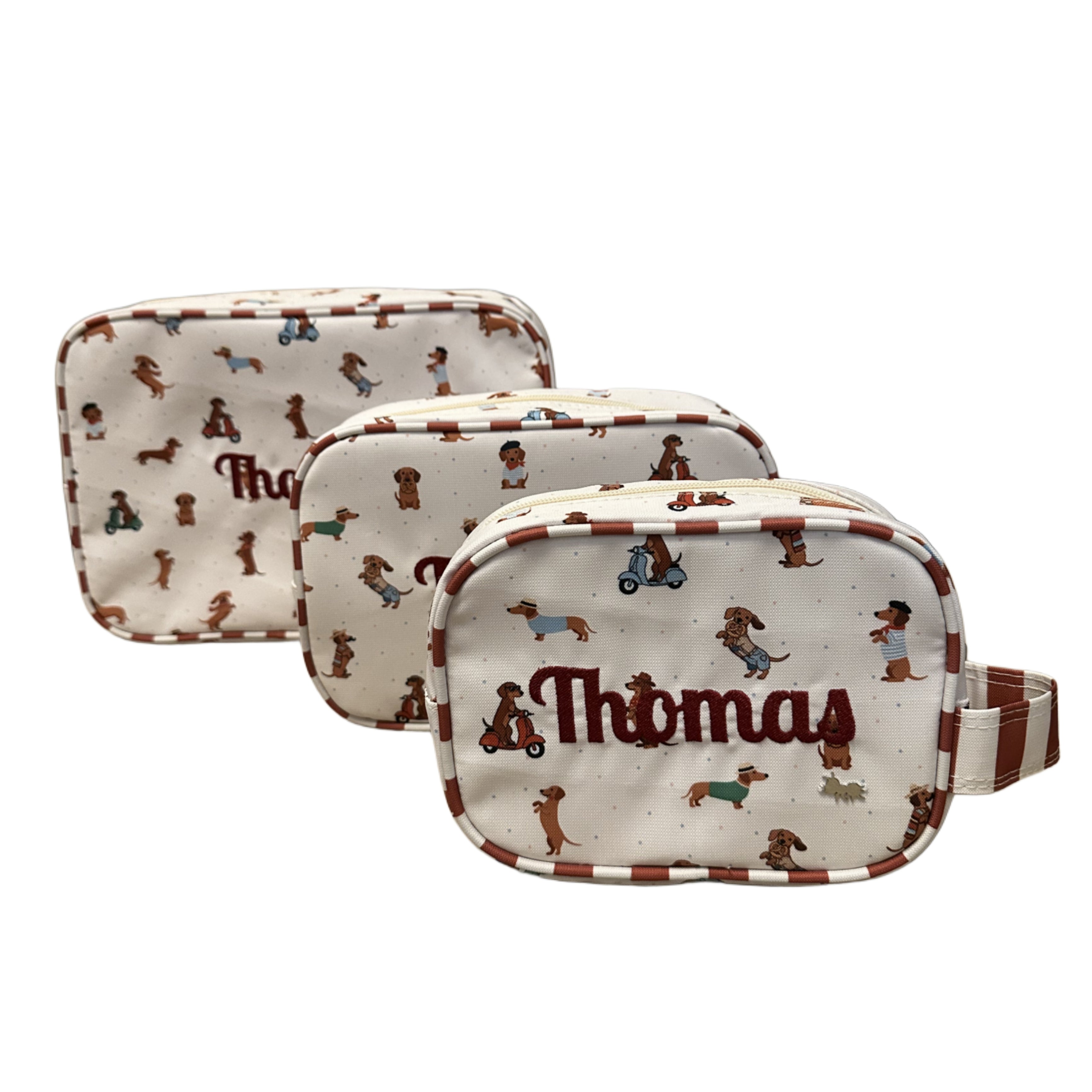 KIT 3 NECESERES ASA LATERAL MEDIANO PERROS SALCHICHAS UNISEX ROJO