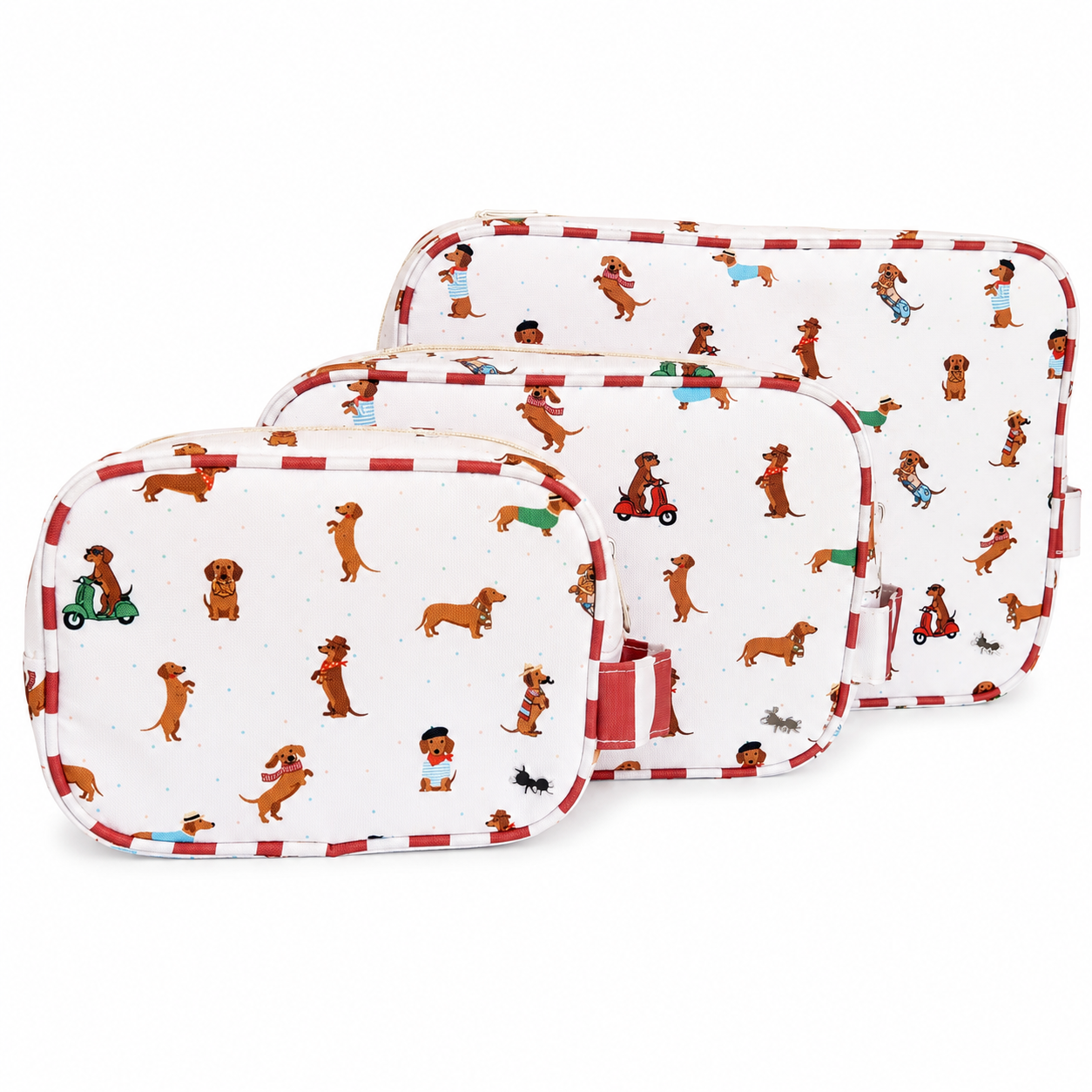 KIT 3 NECESERES ASA LATERAL MEDIANO PERROS SALCHICHAS UNISEX ROJO