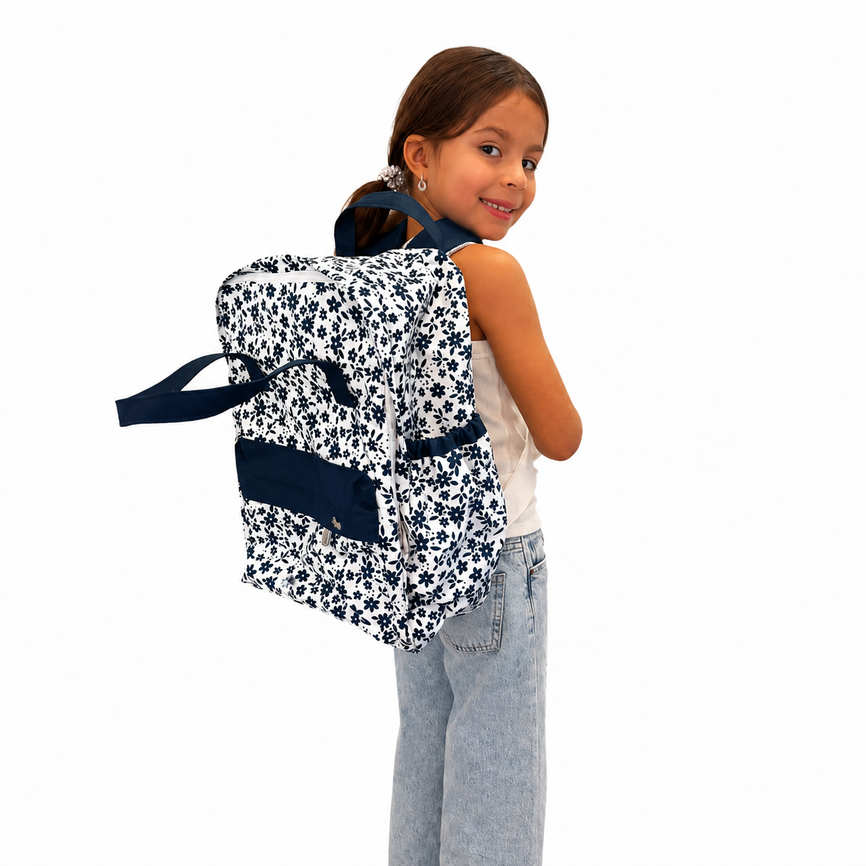 MOCHILA COOL PARA ESCUELA FLORES AZULES