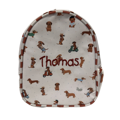 MOCHILA MINI BABY PERROS SALCHICHA UNISEX ROJO