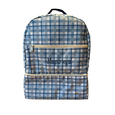 MOCHILA PAÑALERA IMPERMEABLE AJEDREZ AZUL