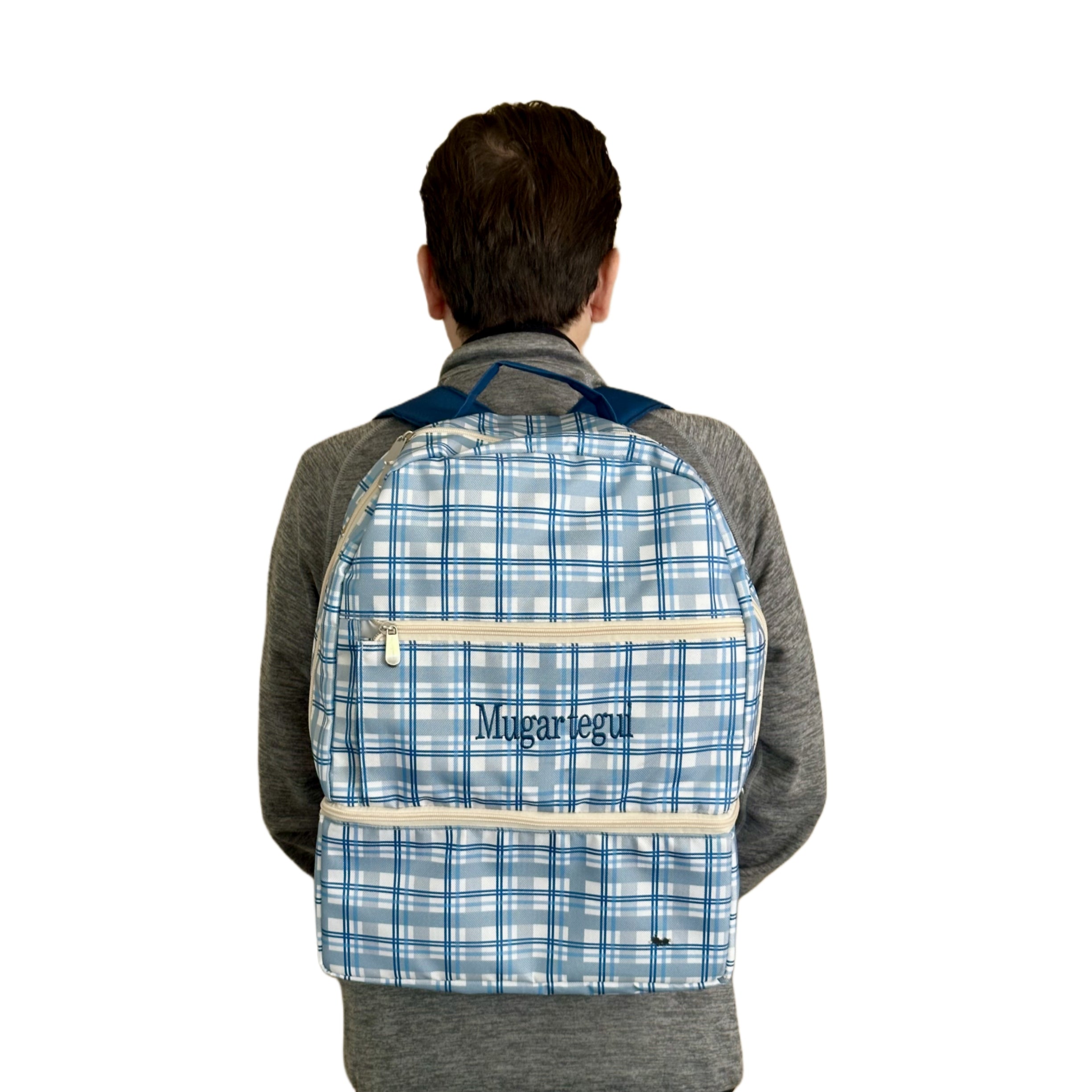 MOCHILA PAÑALERA IMPERMEABLE AJEDREZ AZUL