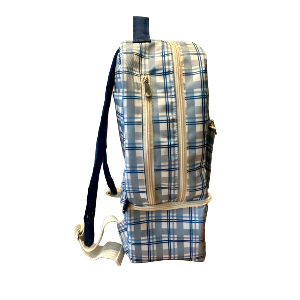 MOCHILA PAÑALERA IMPERMEABLE AJEDREZ AZUL