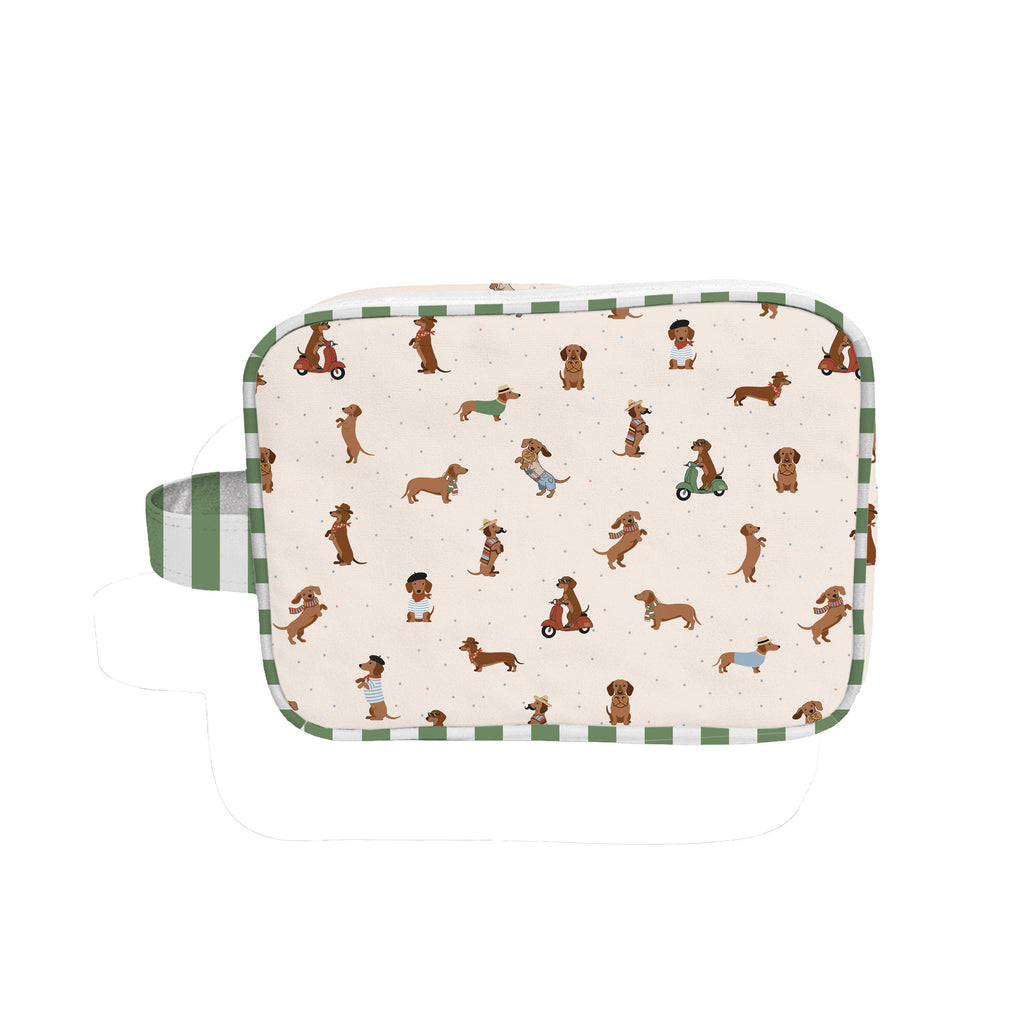 KIT 3 NECESERES PERROS SALCHICHA VERDE CON ASA LATERAL