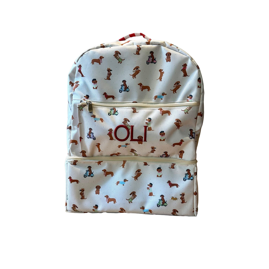 MOCHILA PAÑALERA IMPERMEABLE PERROS SALCHICHA NIÑA