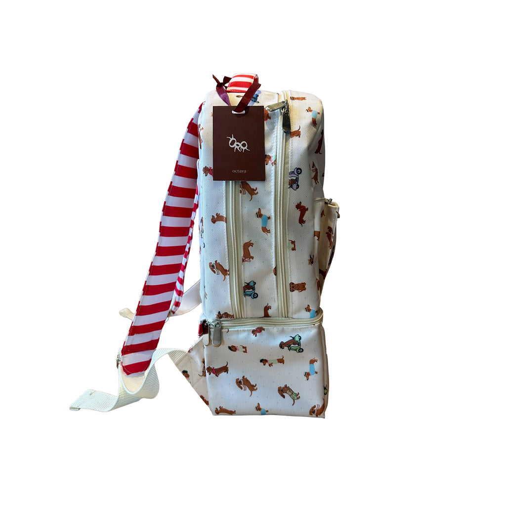 MOCHILA PAÑALERA IMPERMEABLE PERROS SALCHICHA NIÑA