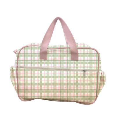 DIAPER BAG WITH CHANGING MAT GREEN PLAID PRINT