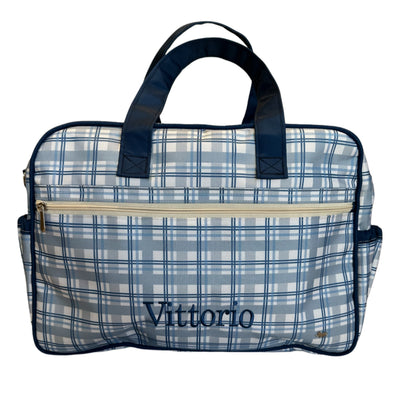 DIAPER BAG WITH CHANGING MAT BLUE PLAID PRINT