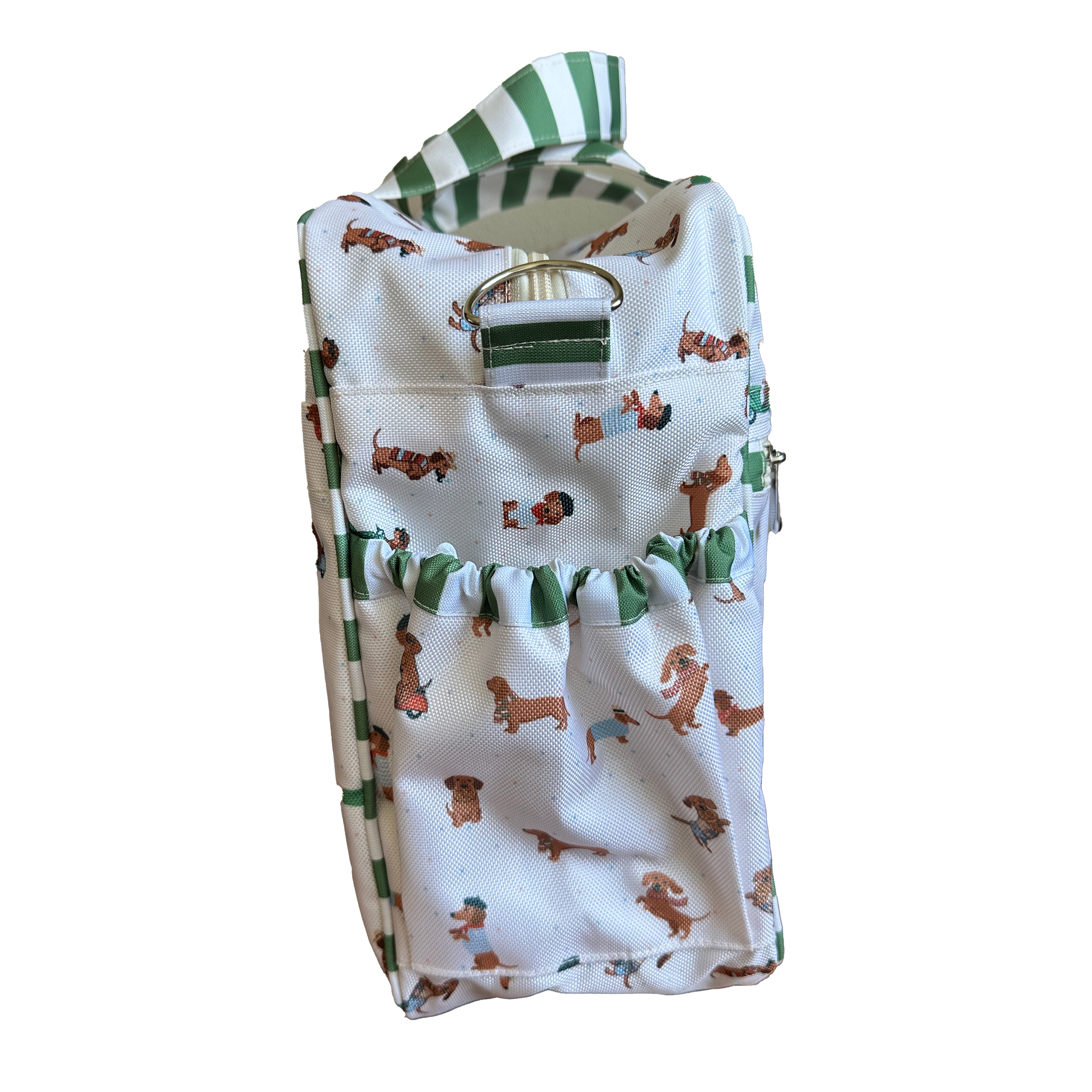 MALETA PAÑALERA CON CAMBIADOR PERRO SALCHICHA VERDE