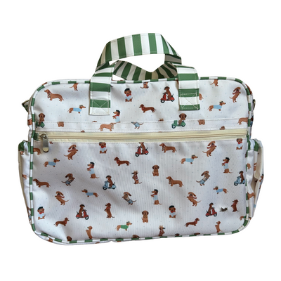 DIAPER BAG WITH CHANGING MAT GREEN DACHSHUND PRINT